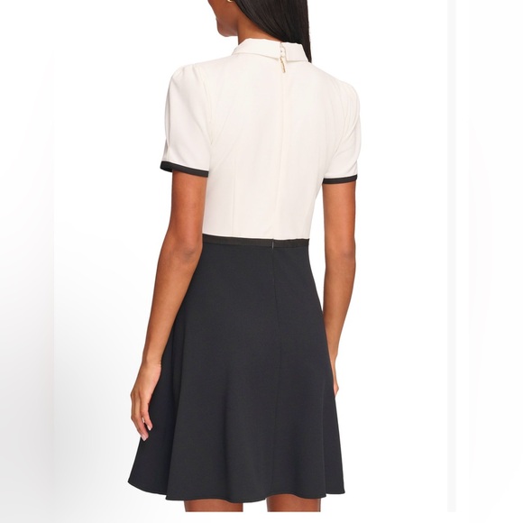 KARL LAGERFELD PARIS Collared Contrast-Trim Dress, Size 14, Black/White, NEW - Picture 3 of 12